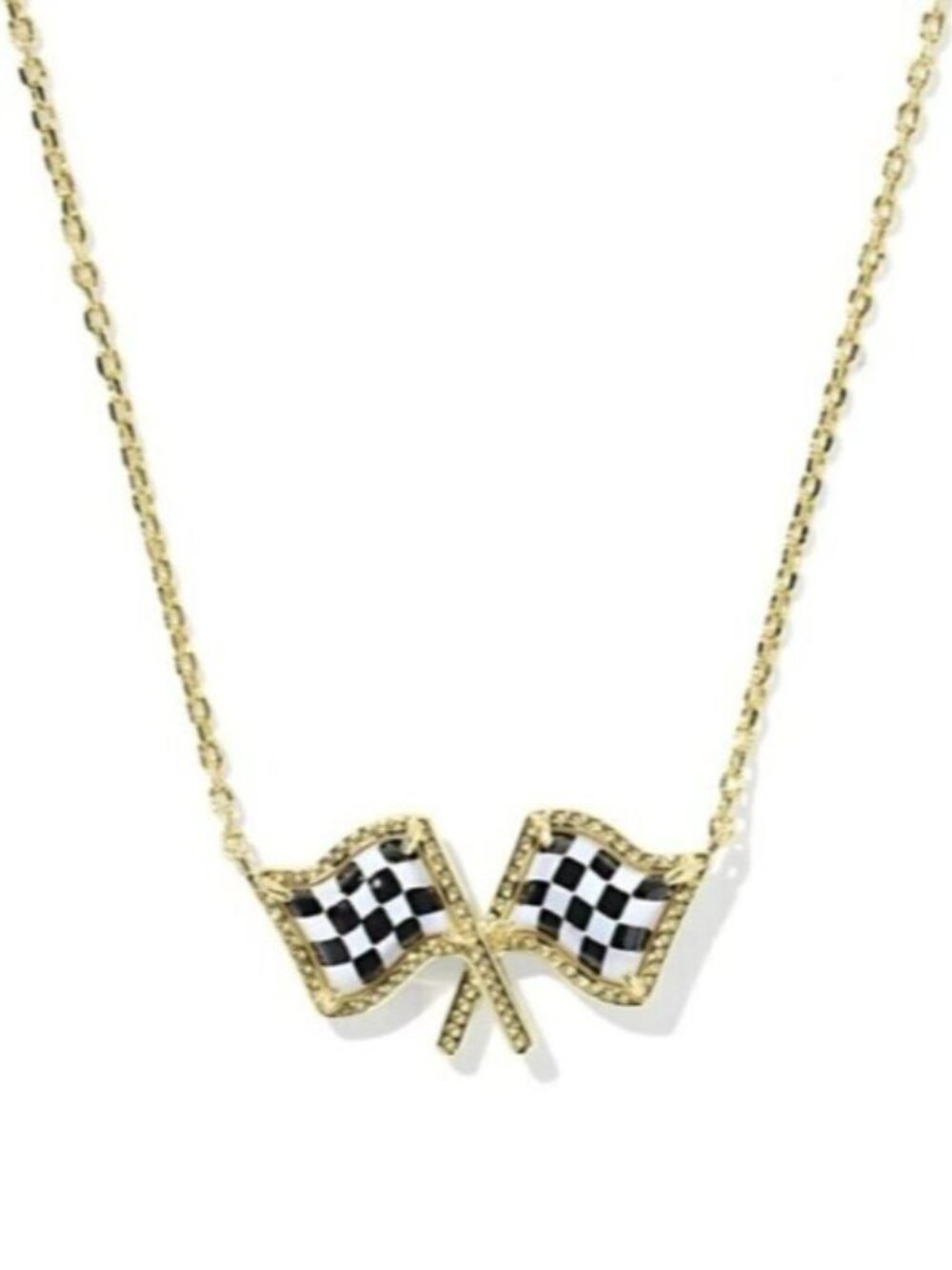 Kendra Scott x Checkered Flag Gold Short Pendant Necklace